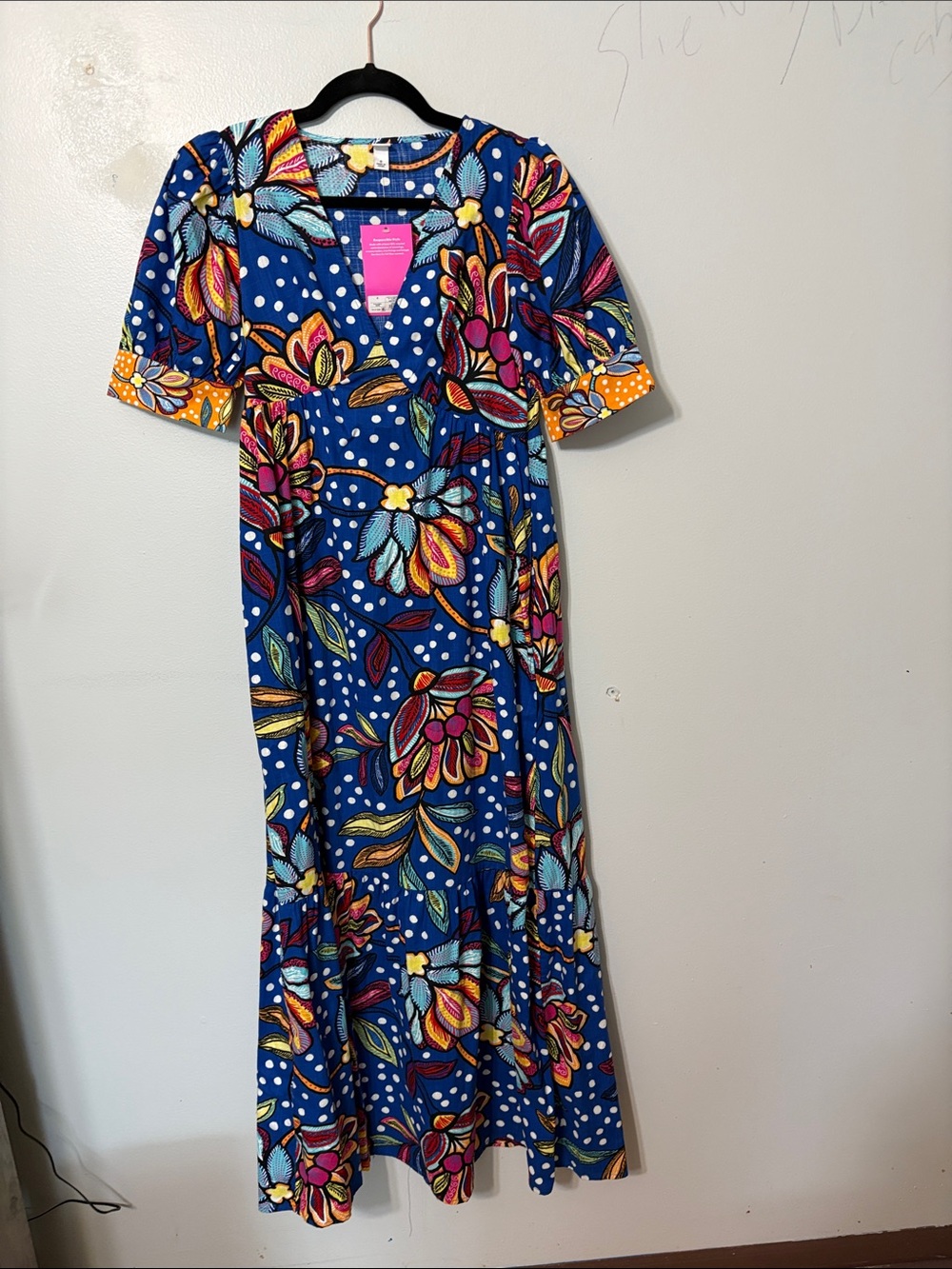 NWT Tabitha Brown x Target Blue Floral Polka Dot Puff Sleeve Maxi Dress 0 - Picture 2 of 7